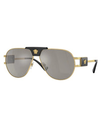 title:Versace Men's Fashion 63mm Gold Sunglasses;color:Light Grey Mirror Silver Lens, Gold Frame