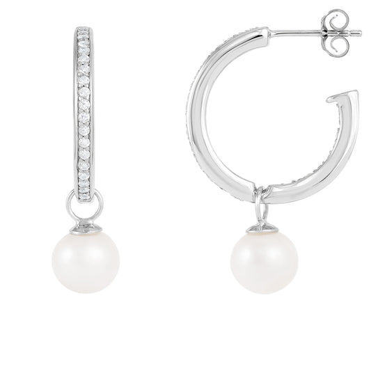 title:Splendid Pearls Sterling Silver Hoop Earrings;color:White