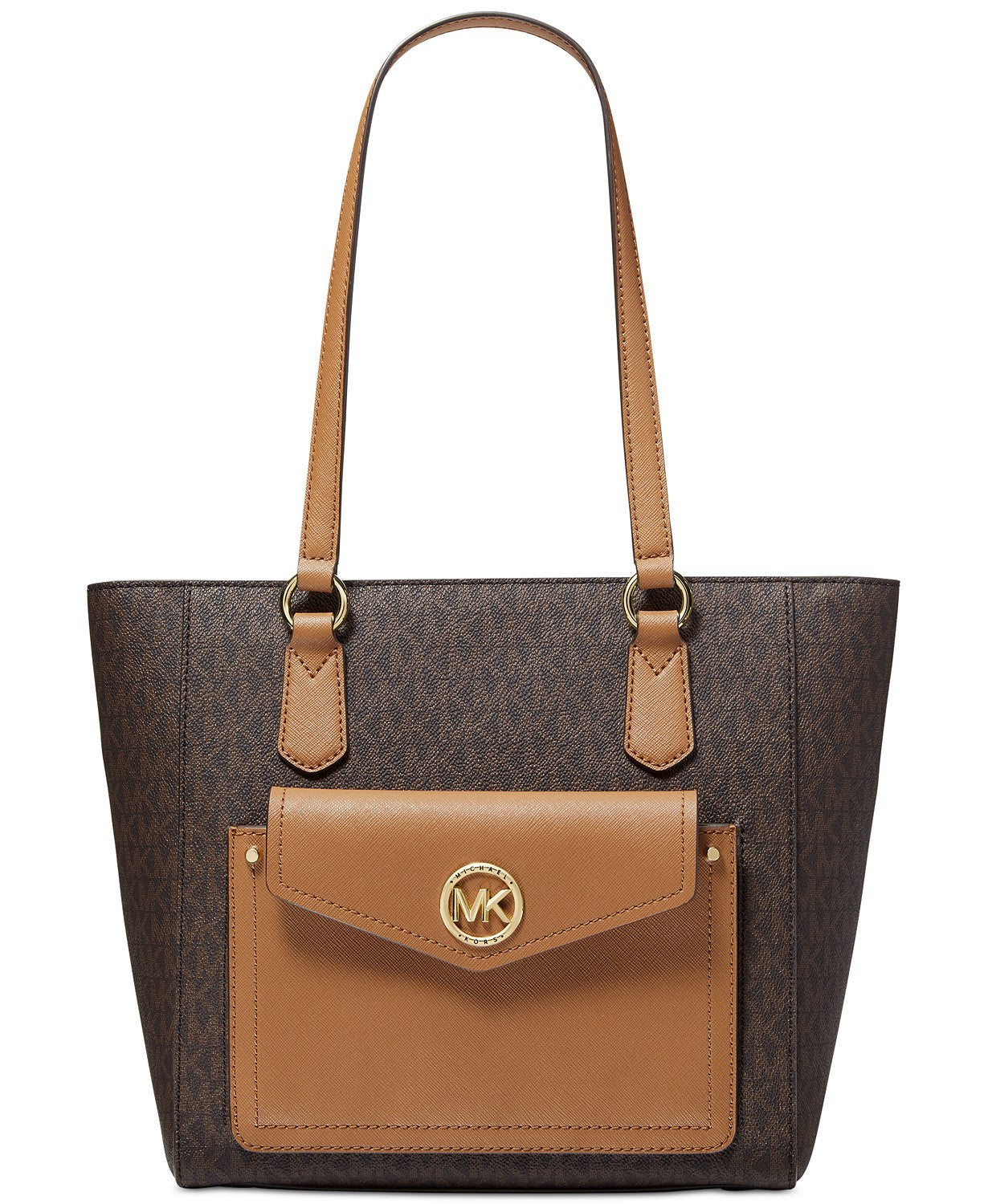 title:Michael Kors Women's Brown & Acorn Joey Medium Pocket Tote;color:Brown / Acorn