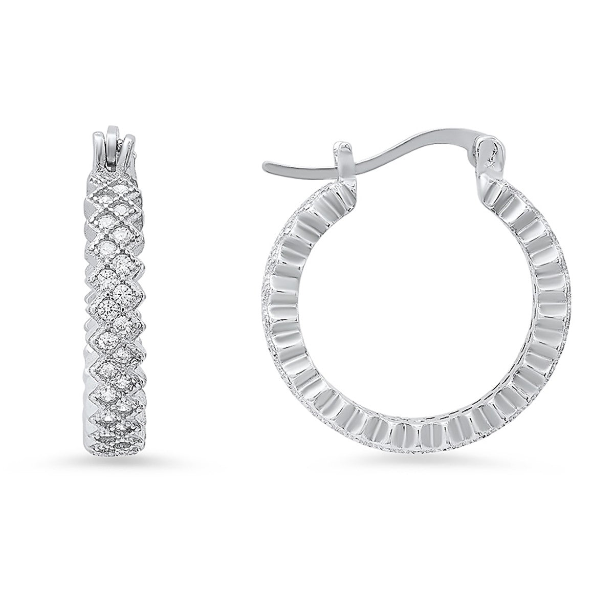 title:Sterling Silver CZ Milgrain 20mm Hoop Earrings;color:not applicable