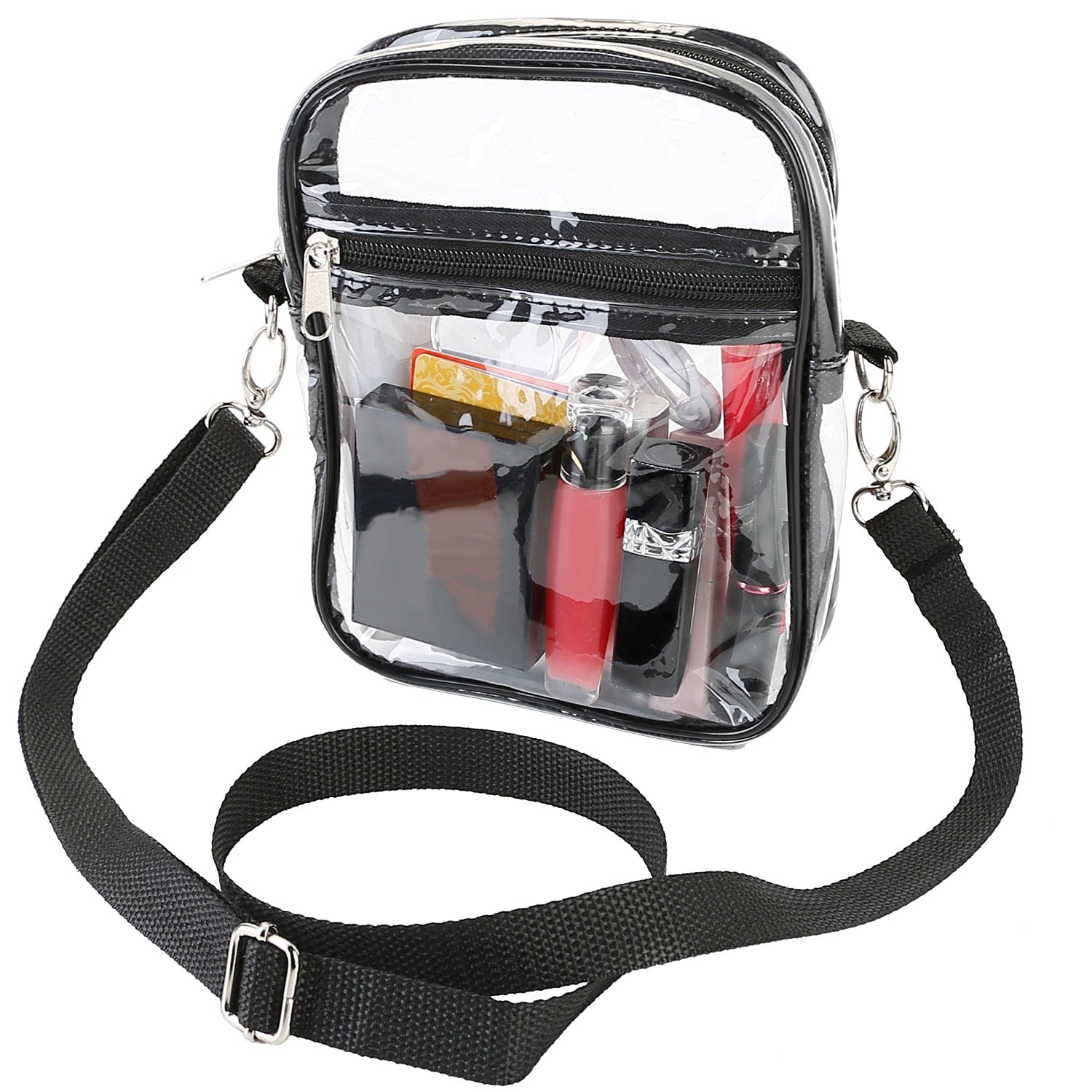 title:Clear Crossbody Bag Stadium Approved Clear Purse Transparent Small Shoulder Bag See Through Zip Pouch Tote Bag Handbag 44OZ w/ Adjustable Strap;color:Black