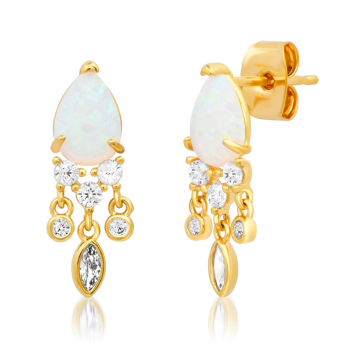 title:Teardrop Opal Studs with Dripping CZ Stones;color:Gold/OP16