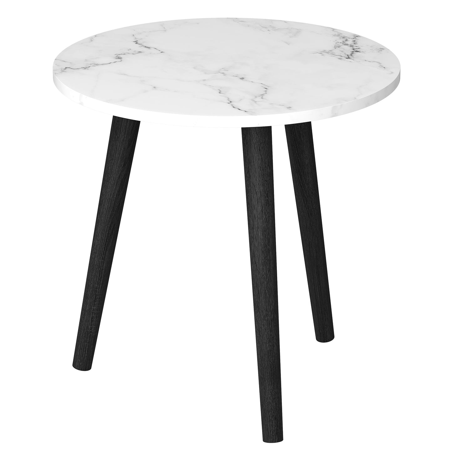 Safdie & Co. End Side Table 18D Round Marble Black Wood Base