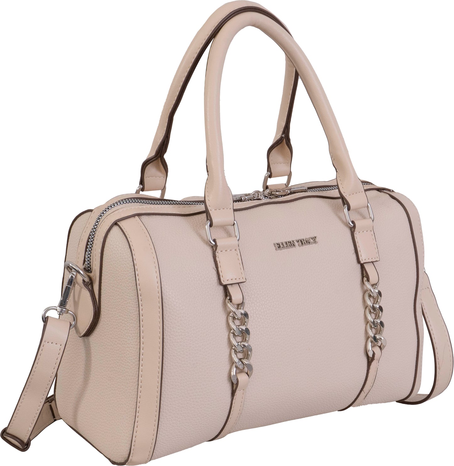 Ellen Tracy Barrel Satchel with Front Chunky Chain Detail