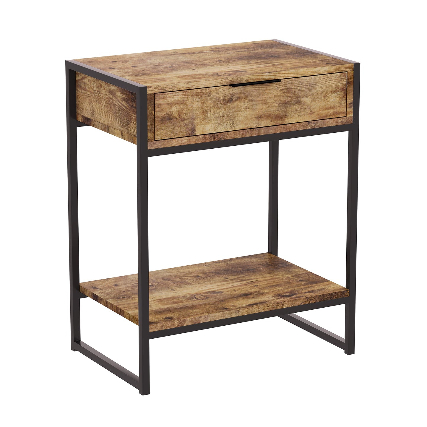 Safdie & Co. End Side Table 20" Brown Reclaimed Wood 1 Drawer 1 Shelf Black Metal