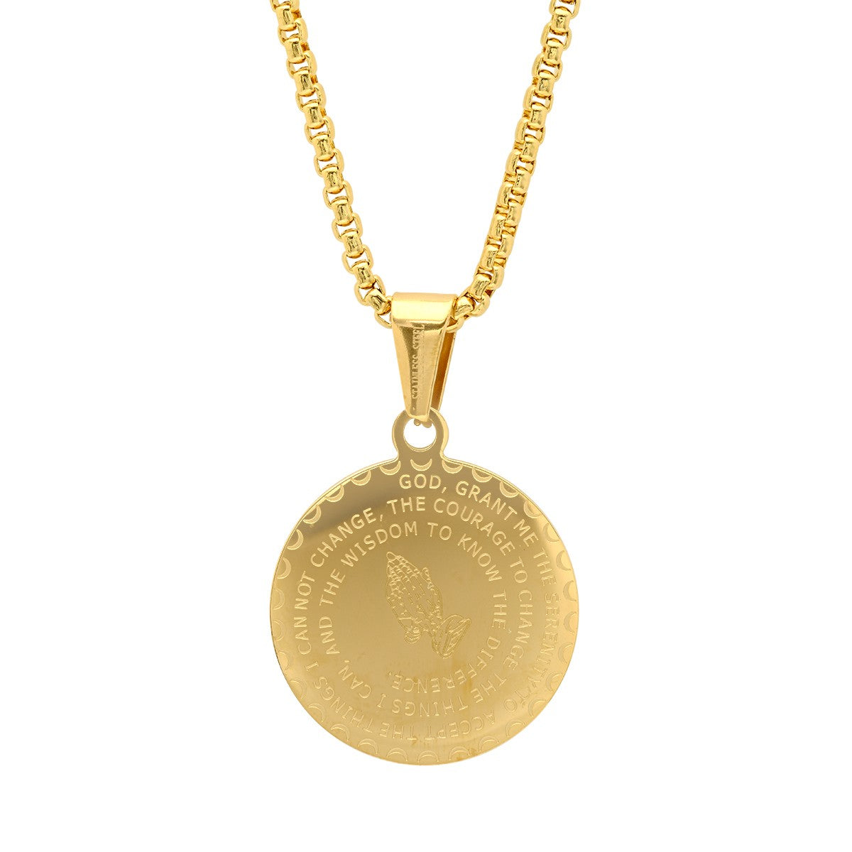 Serenity Prayer Round Pendant With Simulated Diamonds