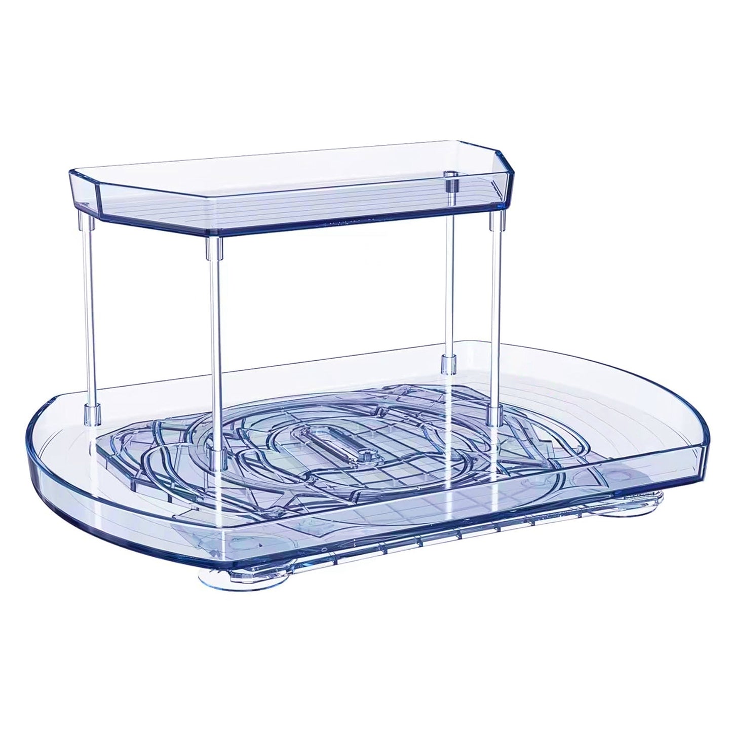 title:2 Tier Turntable Organizer Rectangular Refrigerator Spinner Storage Rack with 360° Rotatable Slide Rail for Kitchen Cabinet Countertop;color:not applicable