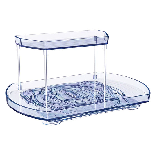 title:2 Tier Turntable Organizer Rectangular Refrigerator Spinner Storage Rack with 360° Rotatable Slide Rail for Kitchen Cabinet Countertop;color:not applicable