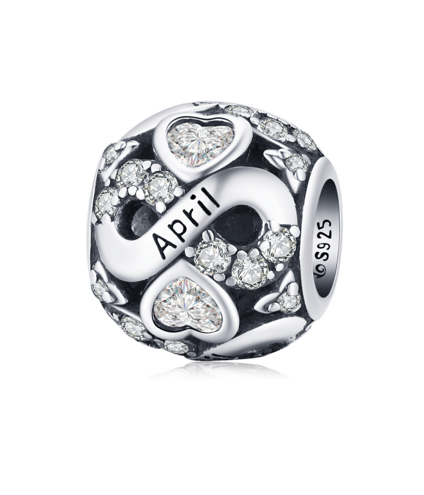 Sterling Silver & CZ Birthstone Hearts Charm