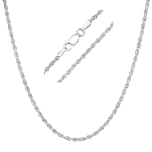 Italian Sterling Silver 2mm Rope Chain Necklace - Ruumur