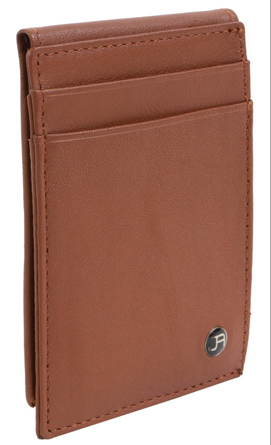 title:Jack Abrahams Bi-Fold RFID ID Magnetic Money Clip Holder Wallet;color:Cognac