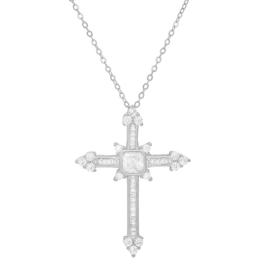 title:Sterling Silver Fancy CZ Cross Pendant;color:Silver