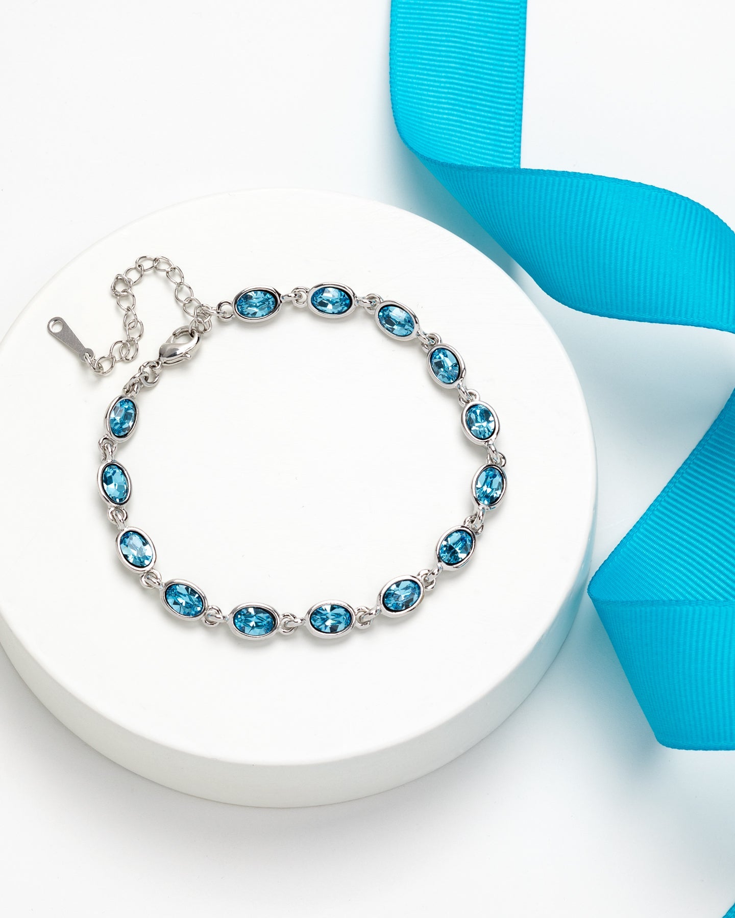 Aqua Swarovski Crystal Oval Tennis Bracelet