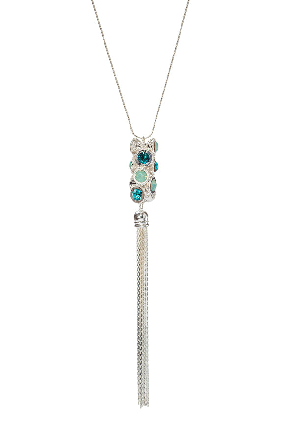 Crystal Pave Stoplight Tassel Long Pendant Necklace - Ruumur