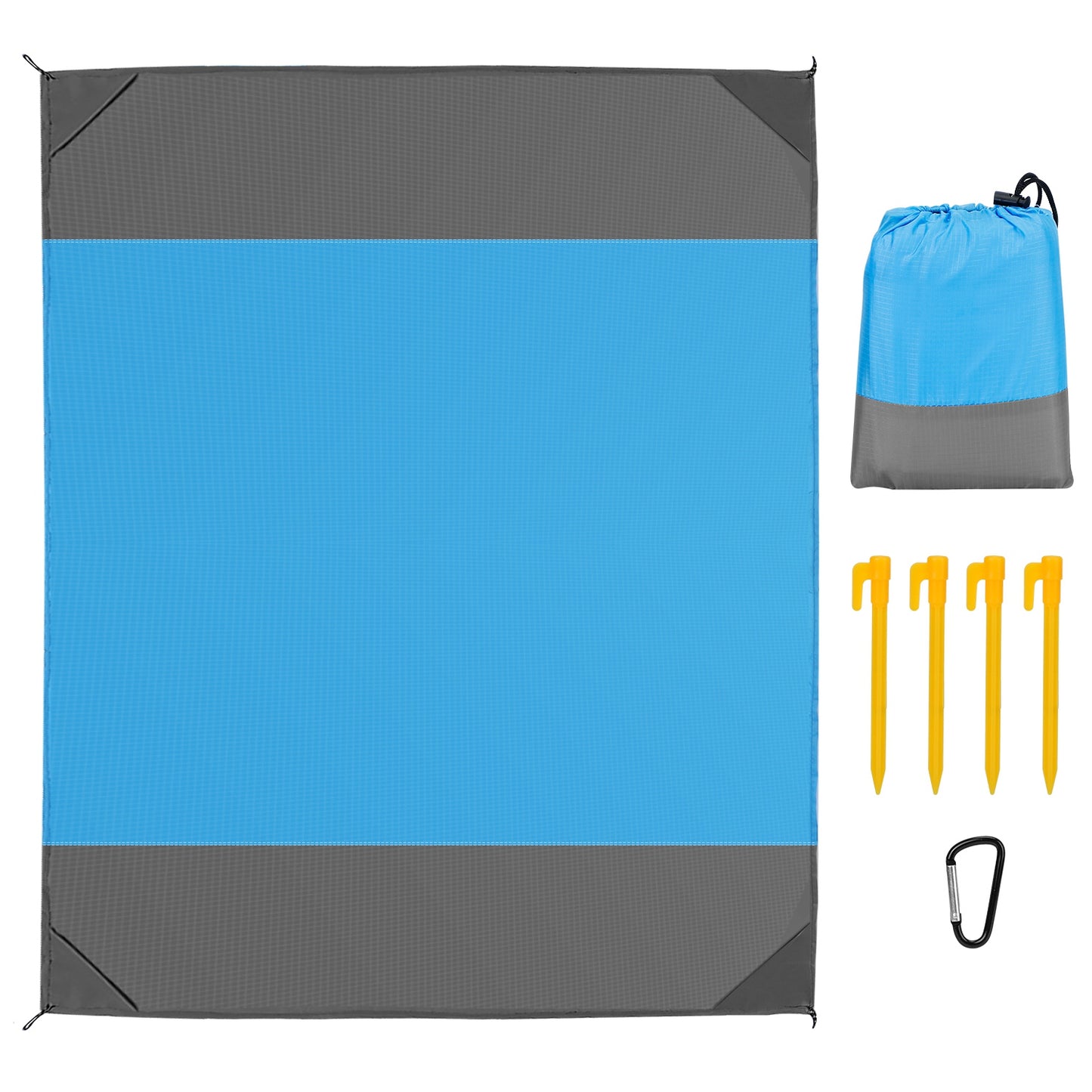 title:108x96.46in Sand Proof Picnic Blanket Water Resistant Foldable Camping Beach Mat w/ 4 Anchors 1 Carry Bag For 4-6 People;color:Blue