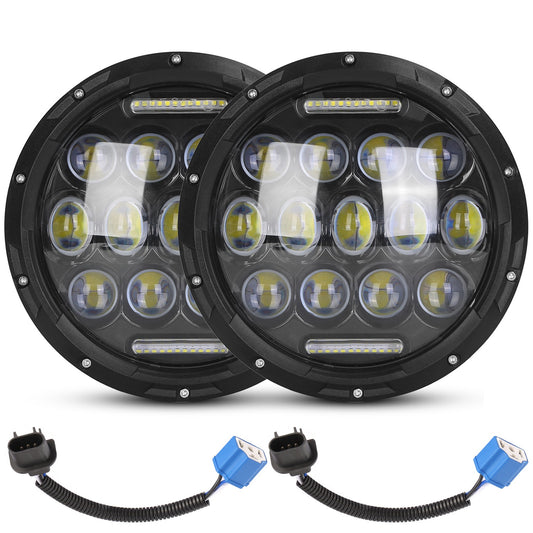 title:2Pcs 7In 75W Round LED Headlight 3800LM Halo Car Headlamp with DRL High Low Beam for Jeep Wrangler TJ JK CJ with H4 to H13 Adapters Plug and Play;color:not applicable