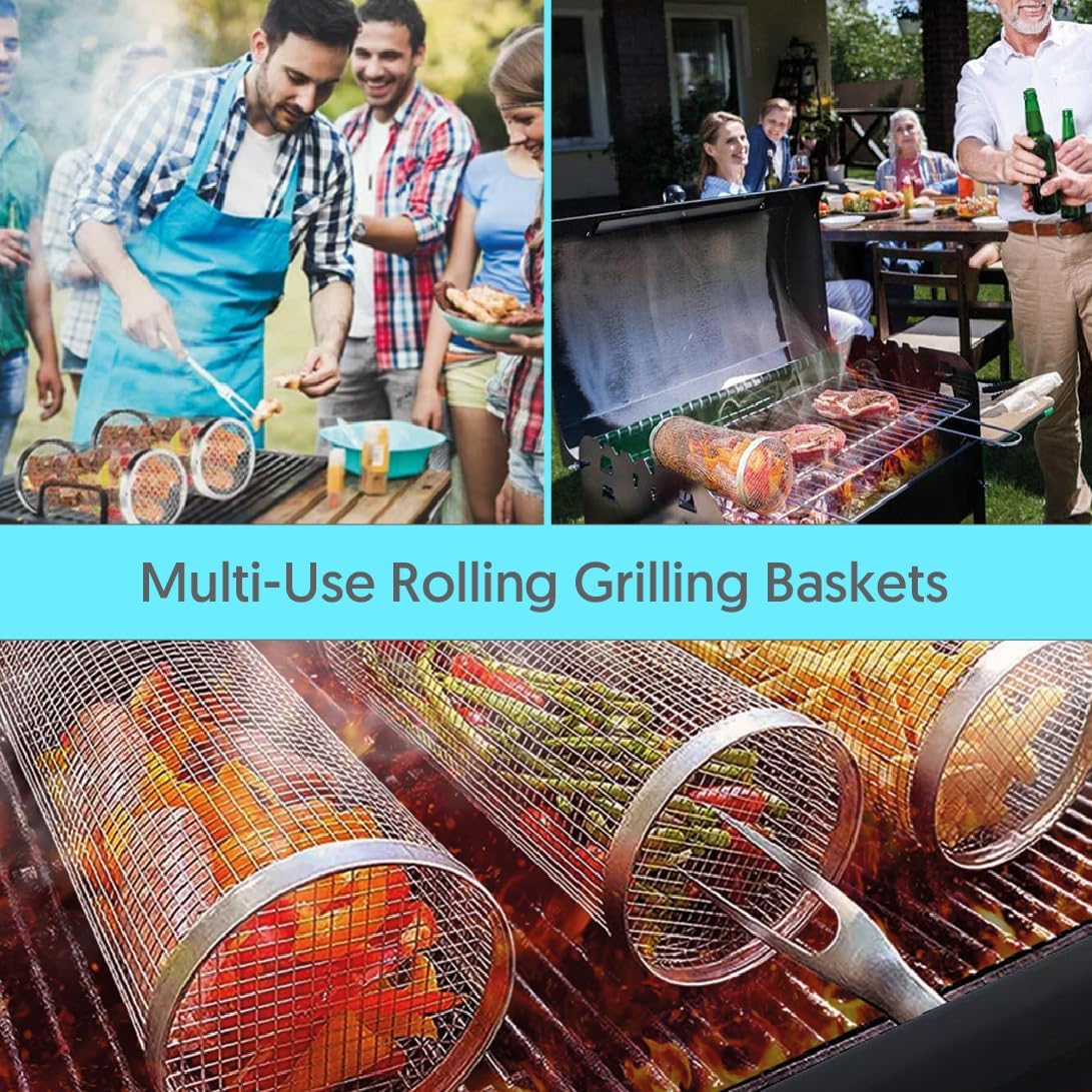 Upgraded Rolling Grilling Basket for Outdoor Grilling