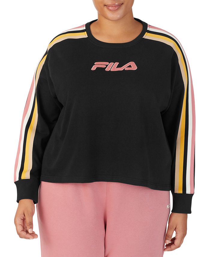 Fila Women's Clover Crewneck Logo Colorblocked Sweatshirt Black Size 1X