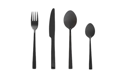 Safdie & Co. Silverware Flatware Cutlery Stainless Steel Mirror Black Gourmet 16 piece Set Rome