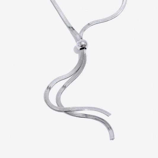 title:Long Double Drop Flat Chain Necklace;color:Silver