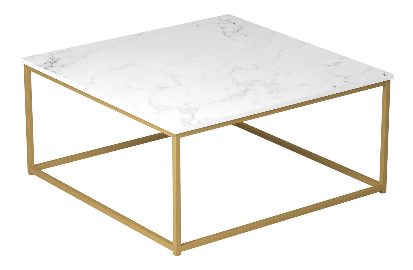 Safdie & Co. Coffee Table 38" Square Marble Gold Metal, Central Table for Living Room