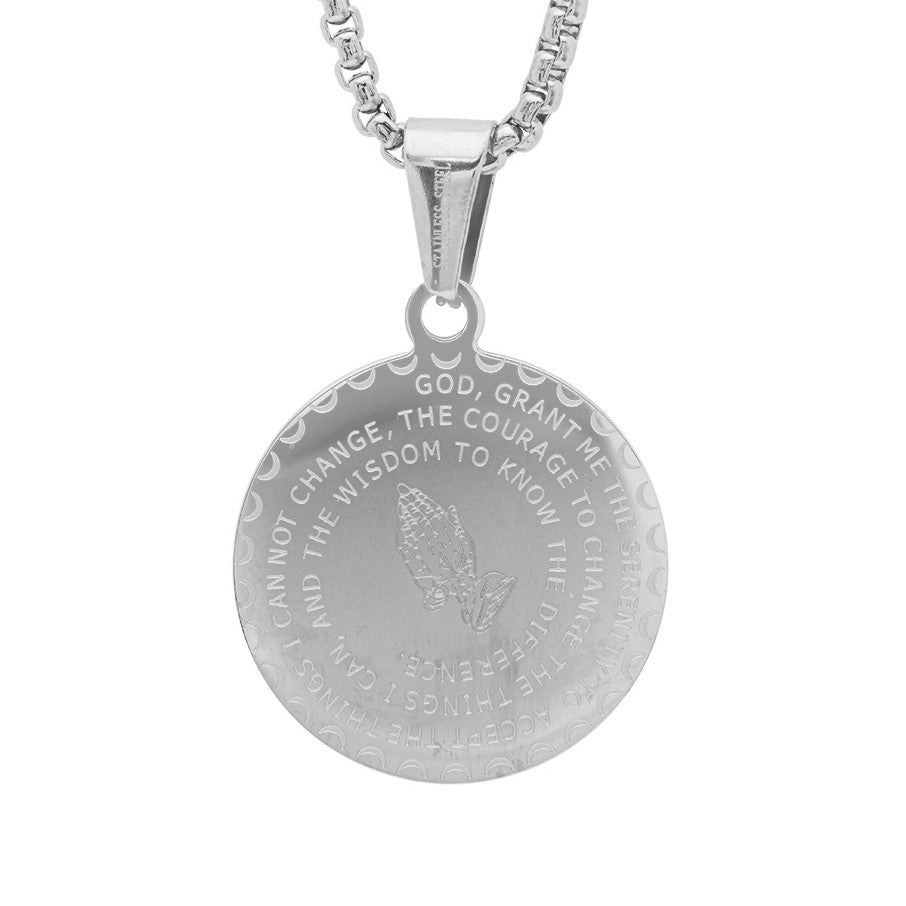 Serenity Prayer Round Pendant With Simulated Diamonds