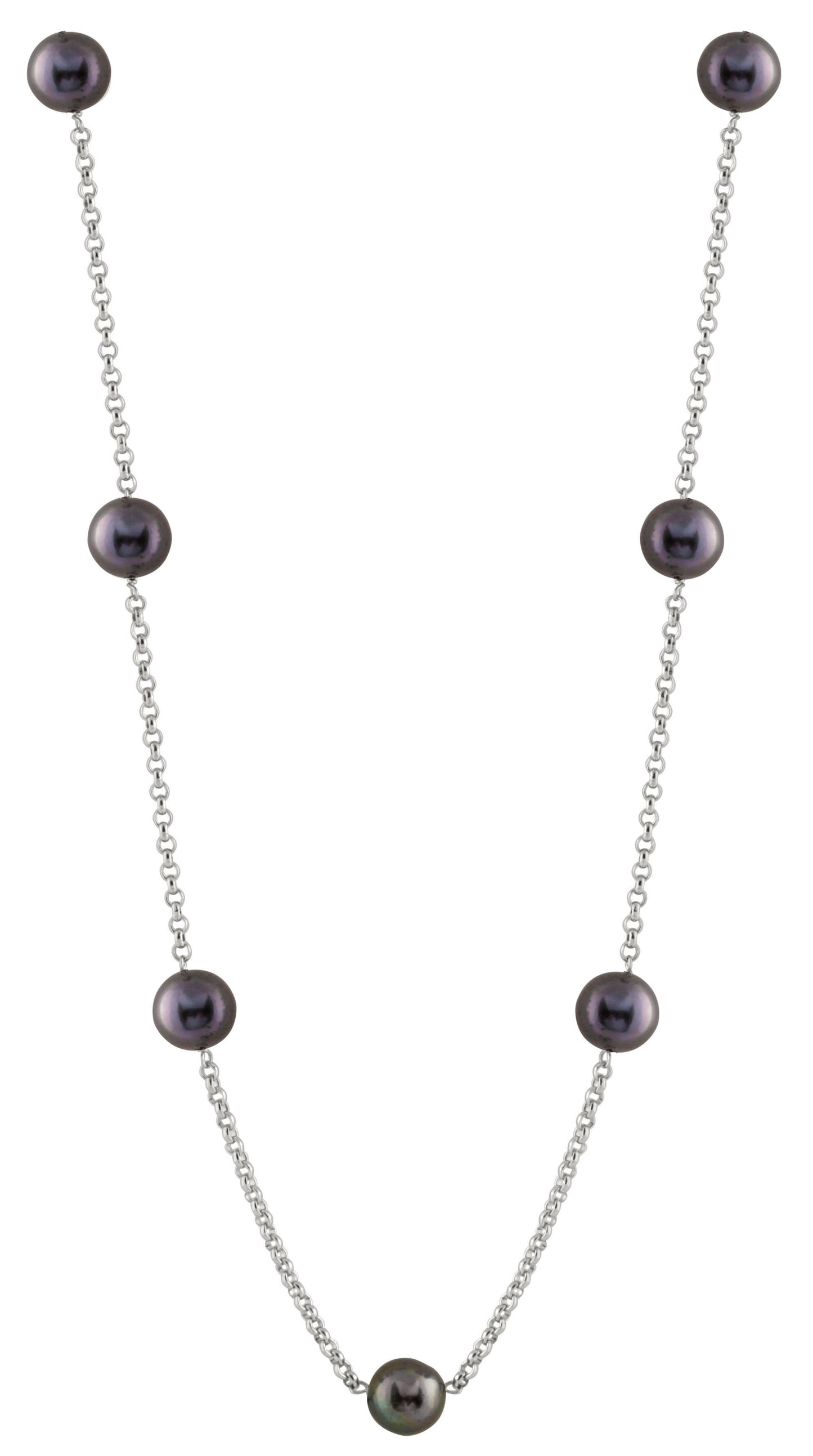 title:Splendid Pearls Sterling Silver Station Necklace;color:Black