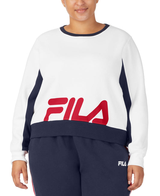 Fila Women's Calm Graphic Colorblocked Sweatshirt White Size 1X