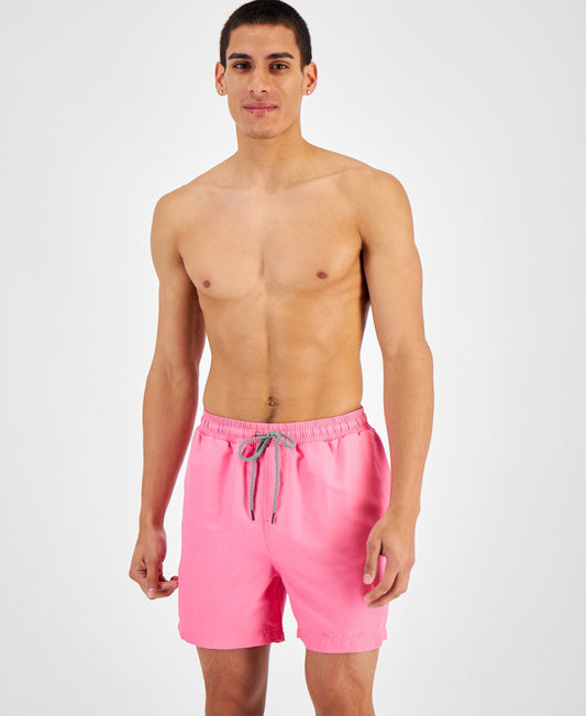 INC International Concepts Men's Regular Fit Quick Dry Solid 5 Swim Trunks Pink Size XX-Large