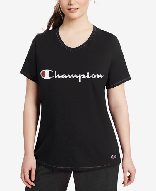 Champion Women's Logo T-Shirt Black Size 2X