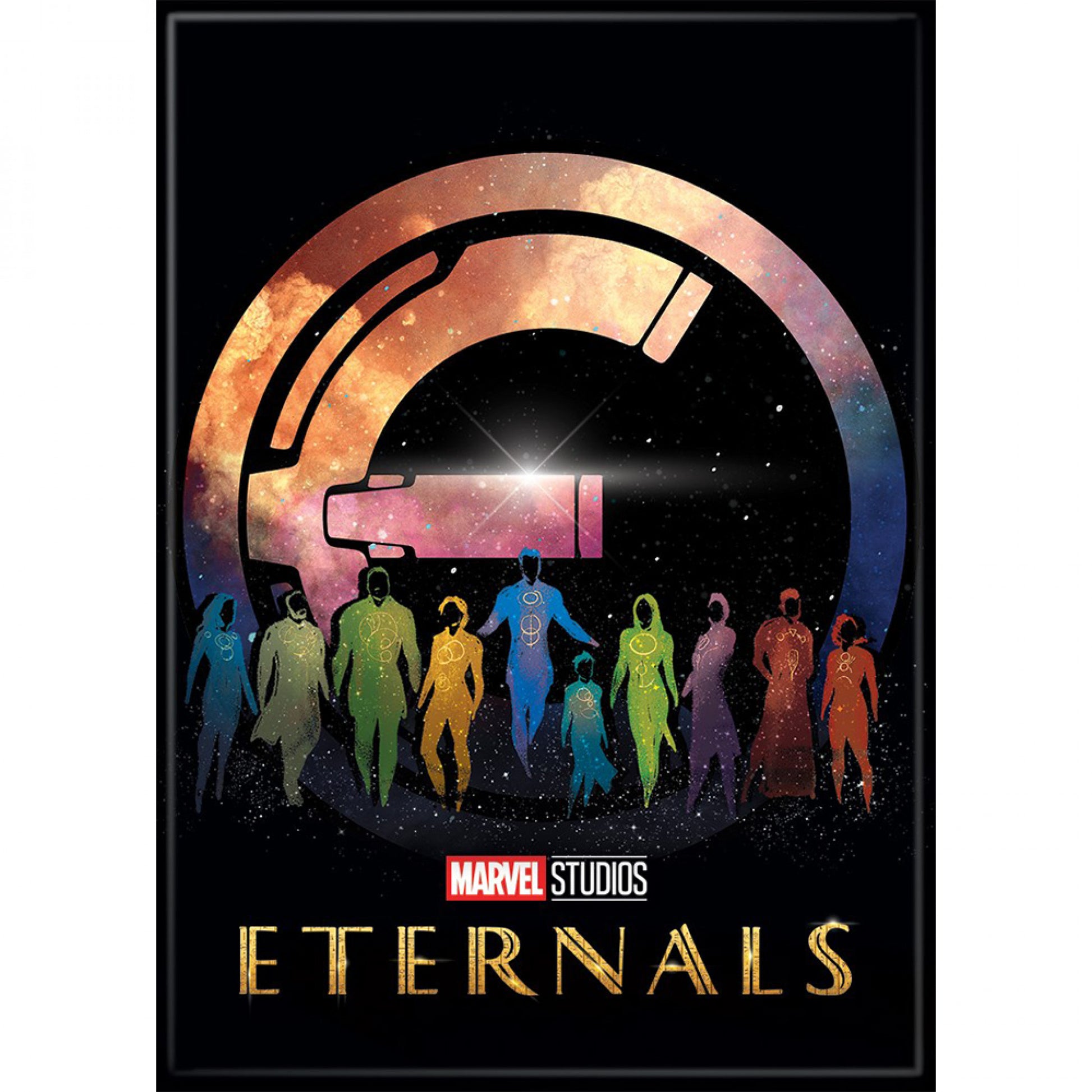 title:Marvel Comics Eternals E Logo and Figures Magnet;color:Multi-Color