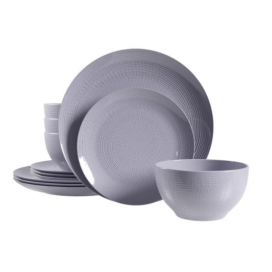 title:Safdie & Co. Dinnerset 12PC Embossed Grey Medallion;color:Grey