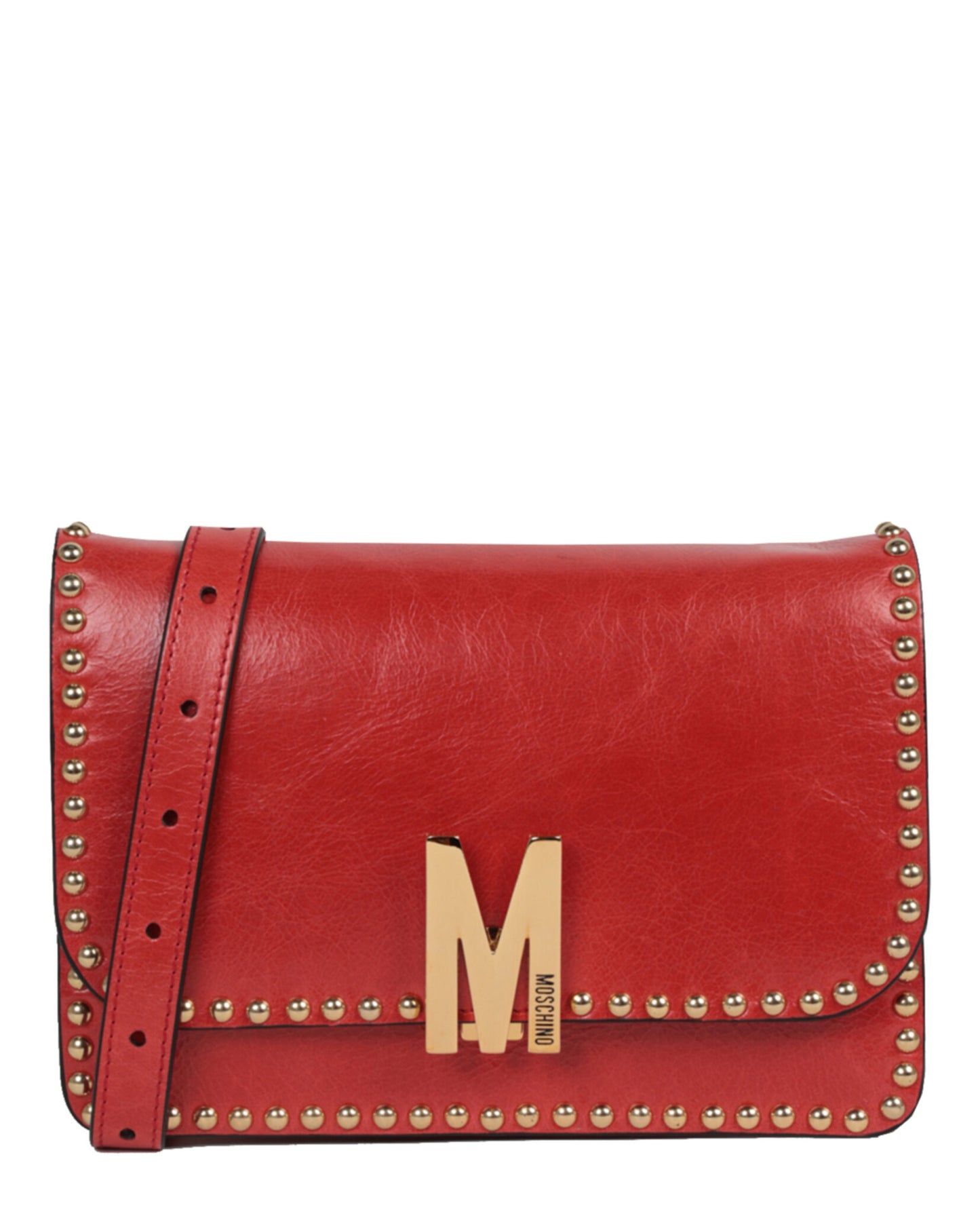 title:Moschino M Logo Studded Shoulder Bag;color:Fantasy Print Red