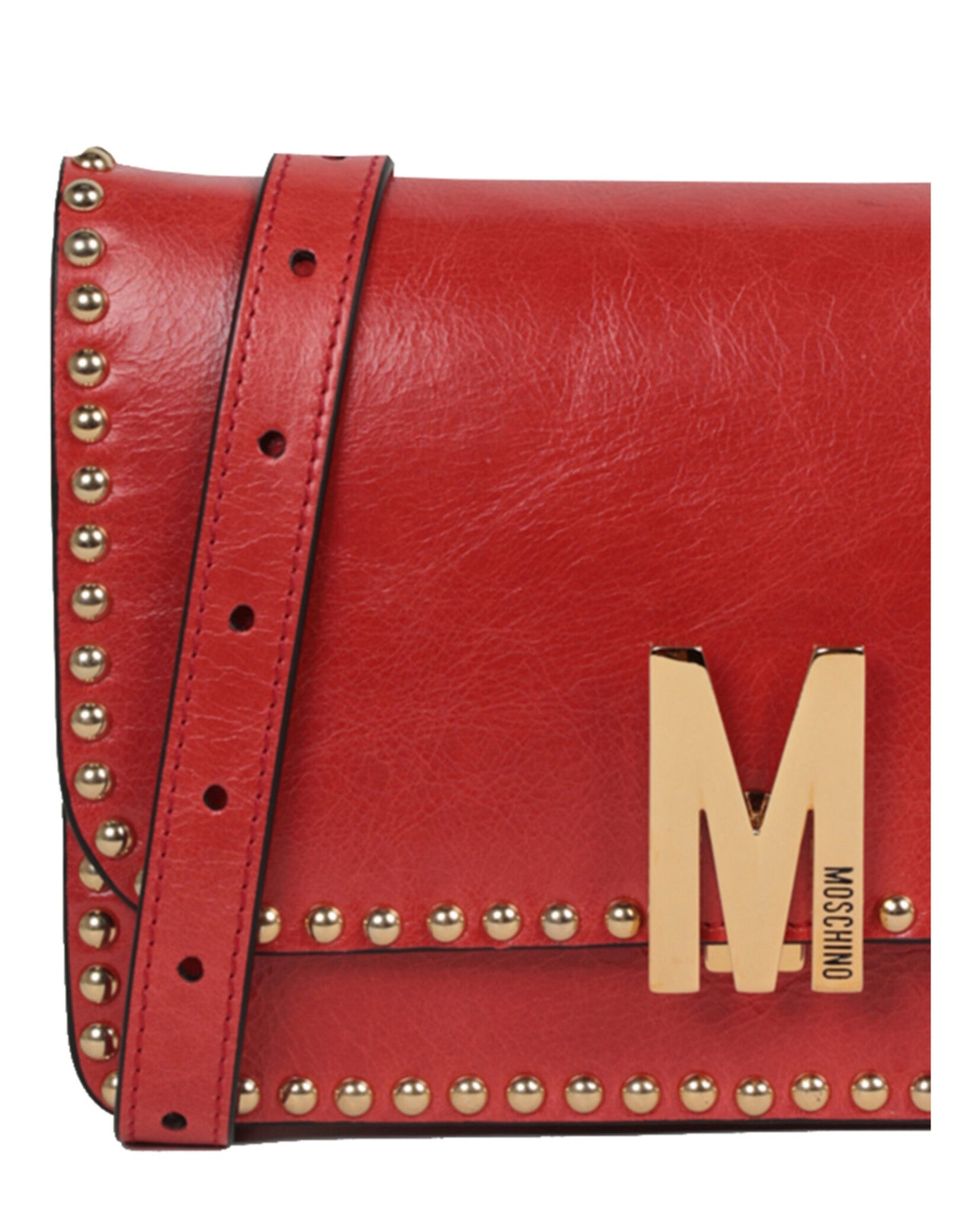 title:Moschino M Logo Studded Shoulder Bag;color:Fantasy Print Red