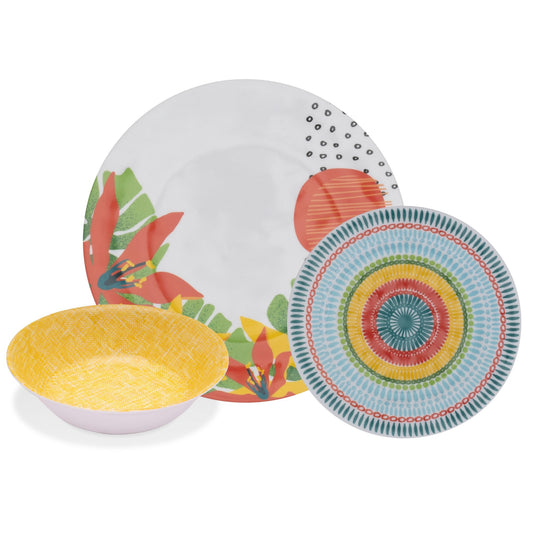 title:Safdie & Co. Dinnerware Set 12Piece Melamine Bright Florals, Service for 4;color:Multi