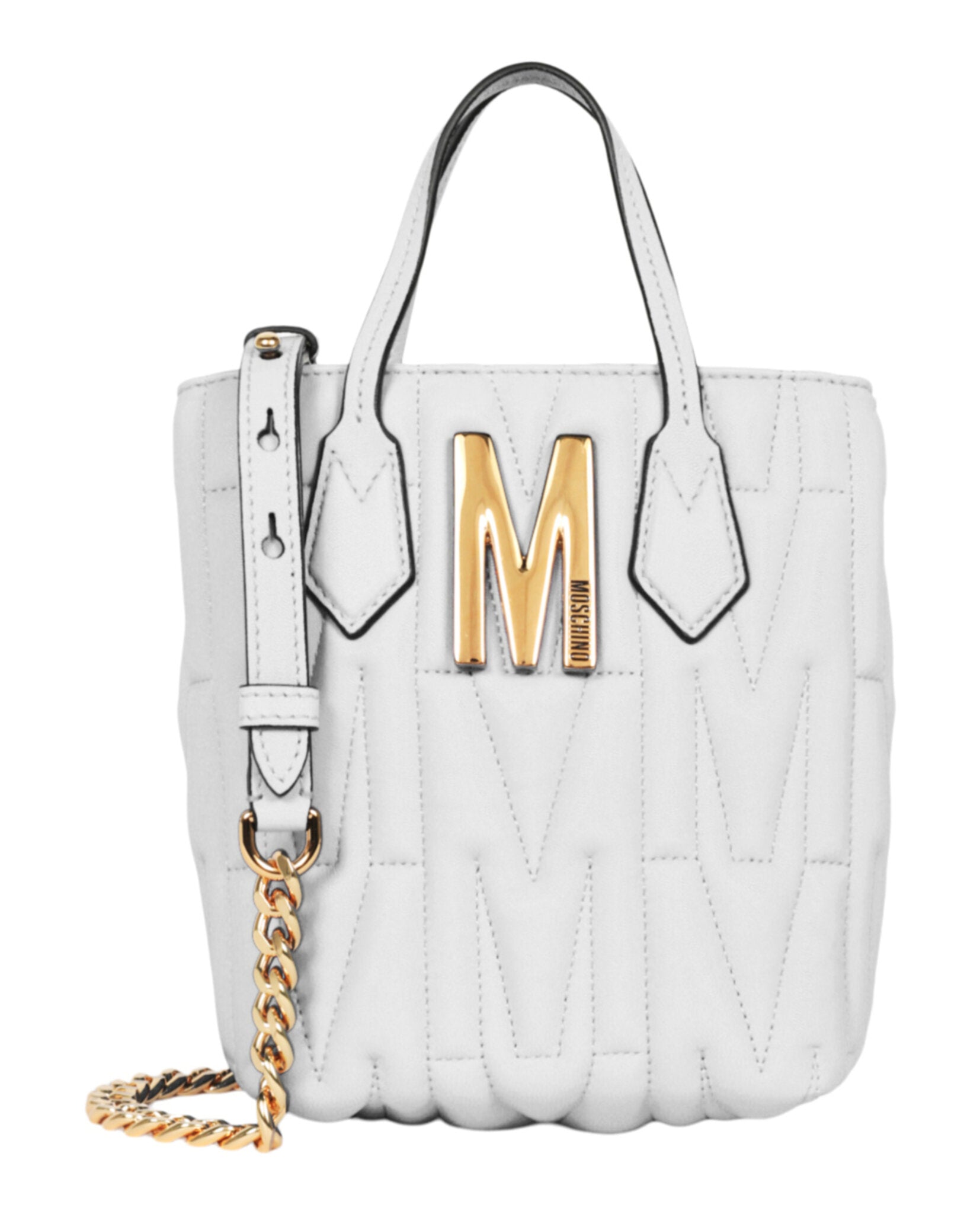 title:Quilted Monogram Shoulder Bag;color:White