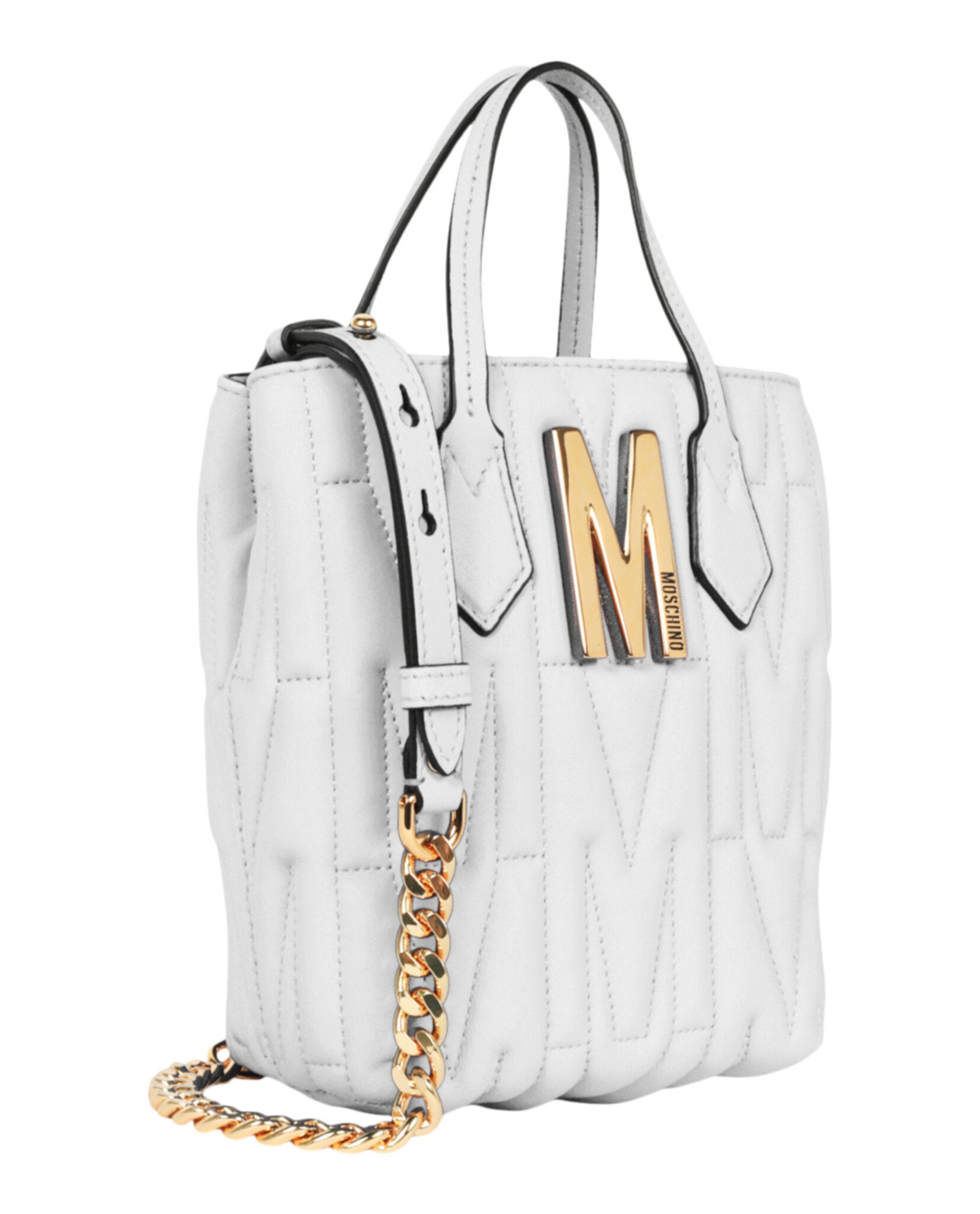 title:Quilted Monogram Shoulder Bag;color:White