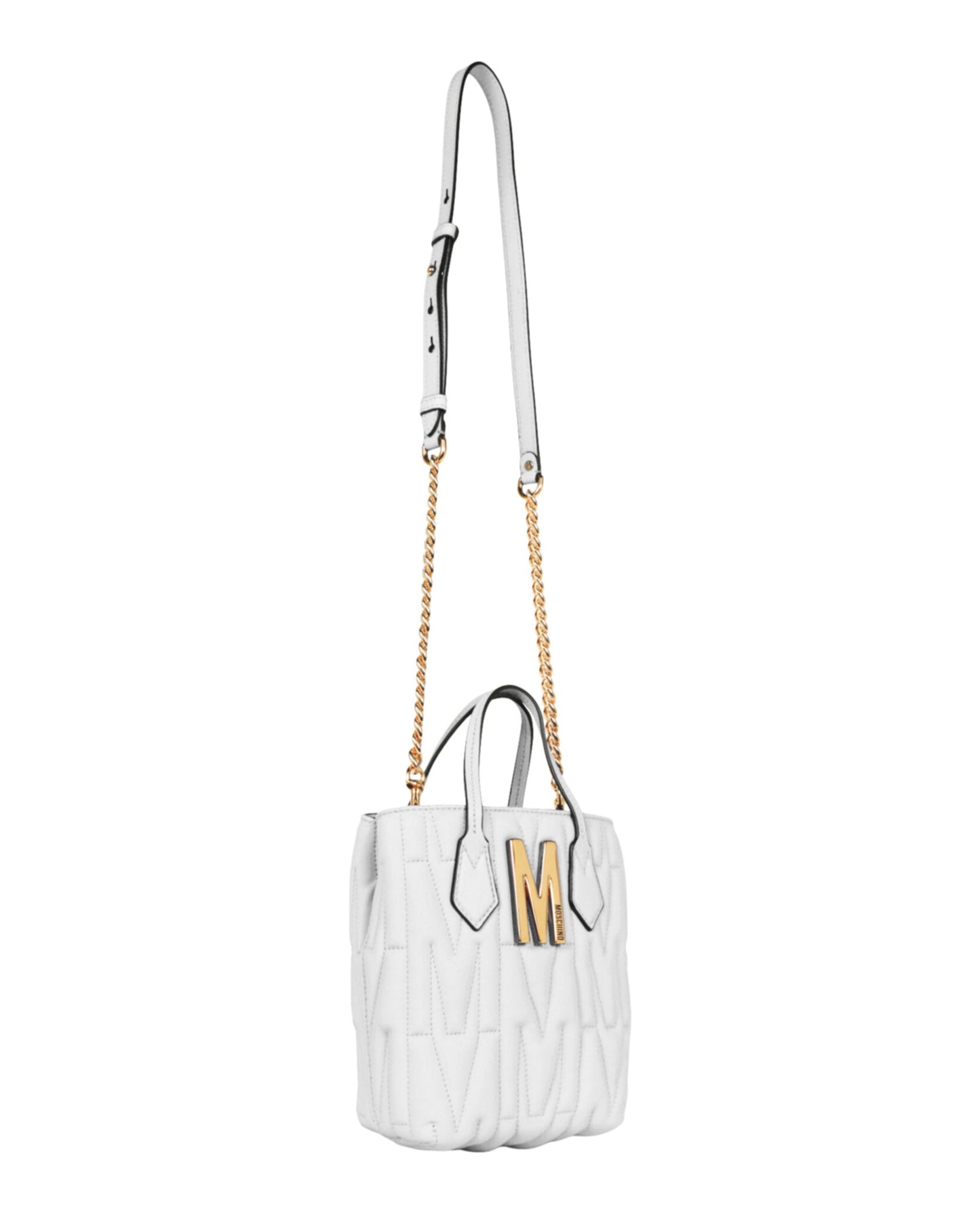 title:Quilted Monogram Shoulder Bag;color:White