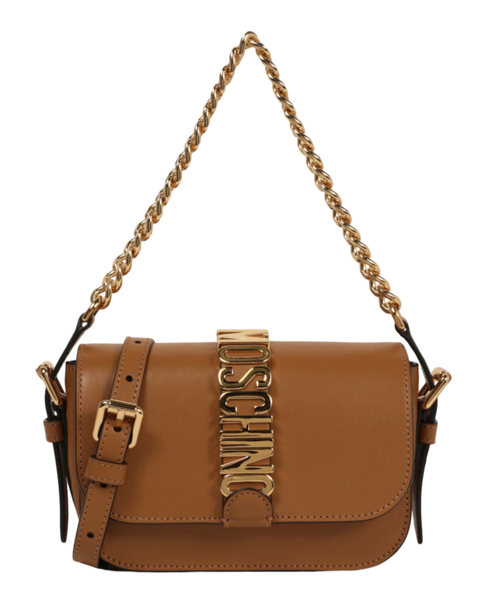 title:Moschino Logo Shoulder Bag;color:Brown