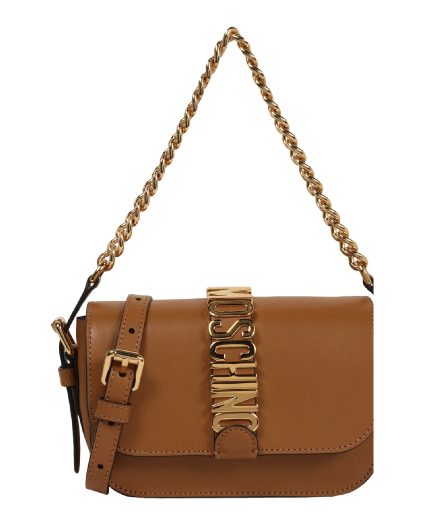 title:Moschino Logo Shoulder Bag;color:Brown