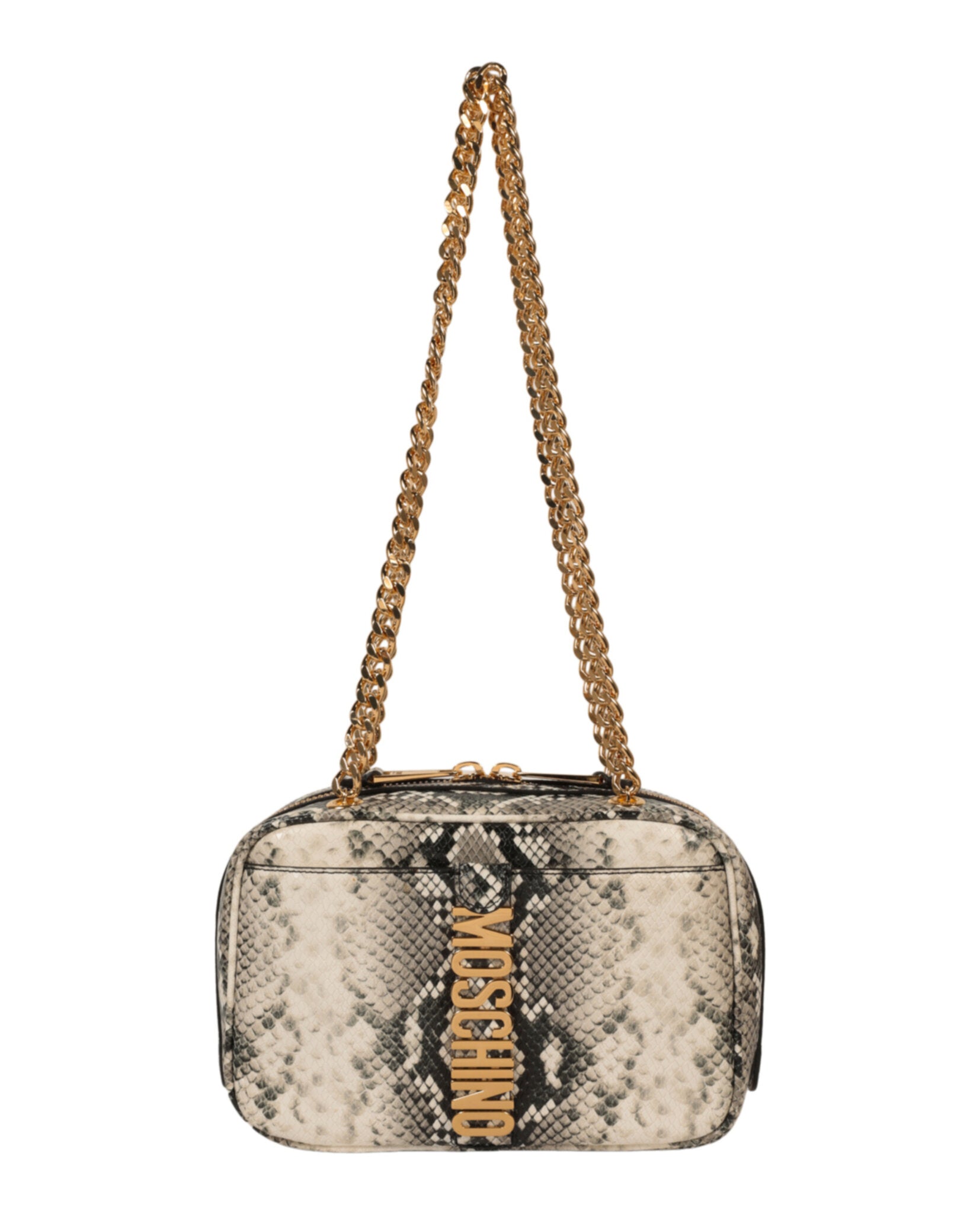 title:Moschino Snakeskin Print Shoulder Bag;color:Fantasy White