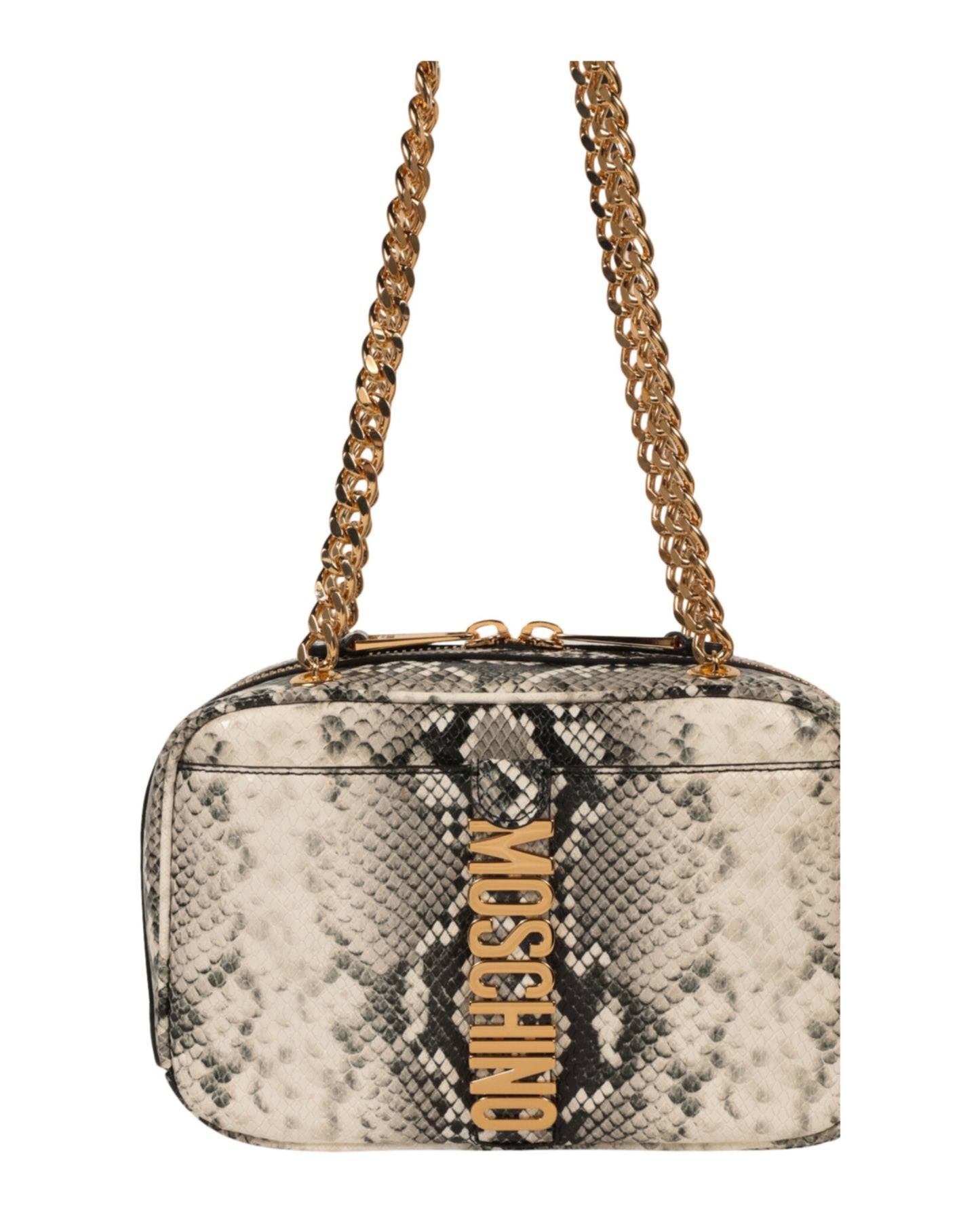 title:Moschino Snakeskin Print Shoulder Bag;color:Fantasy White