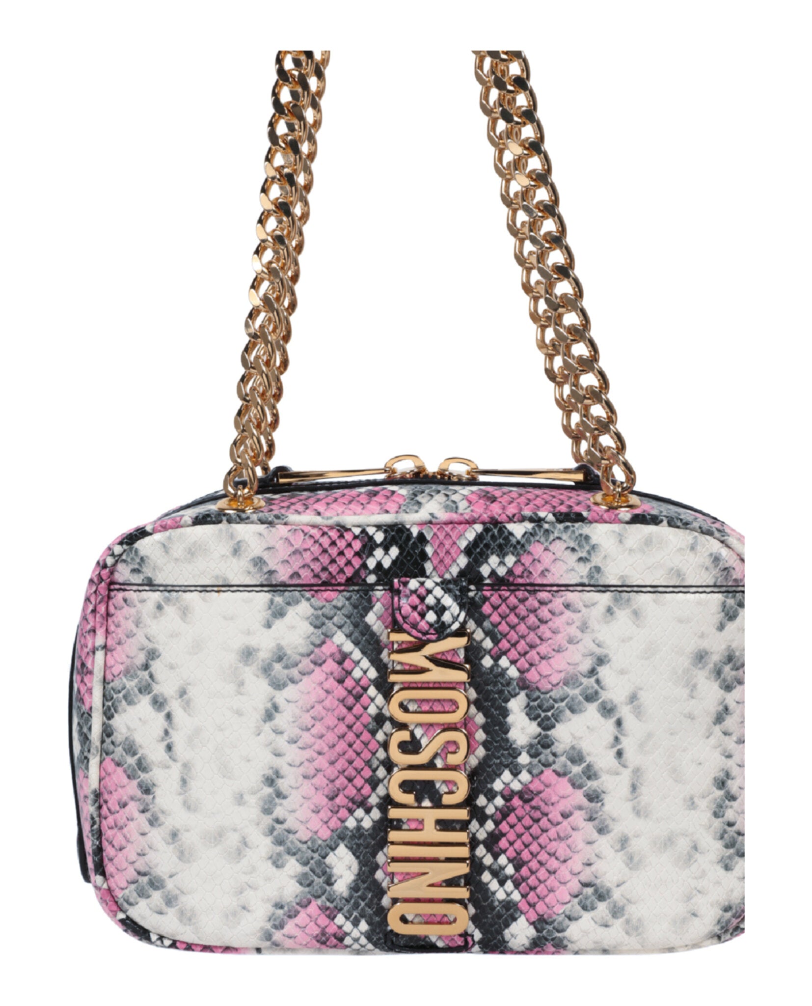 title:Moschino Snakeskin Print Shoulder Bag;color:Fantasy Pink