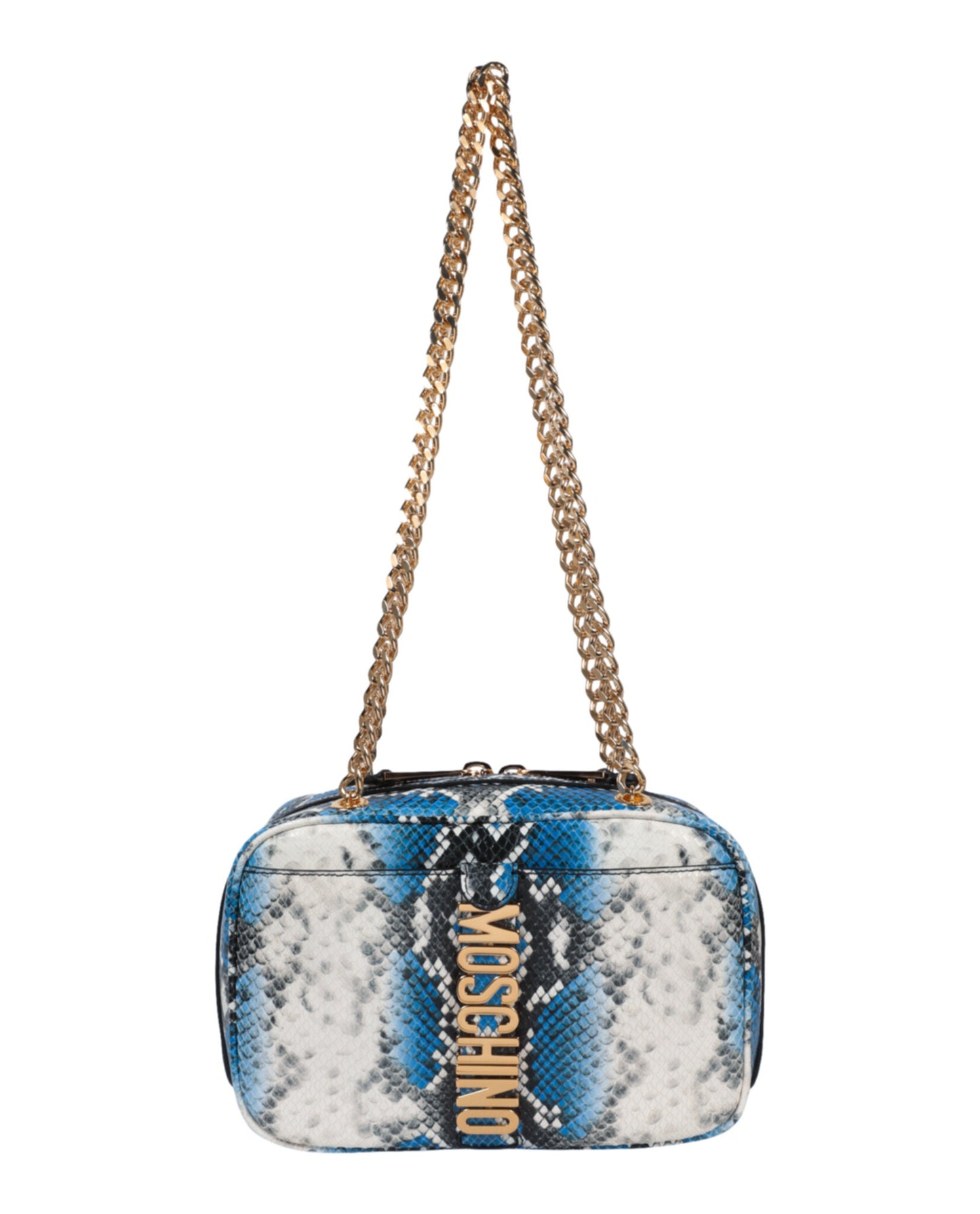 title:Moschino Snakeskin Print Shoulder Bag;color:Fantasy Blue