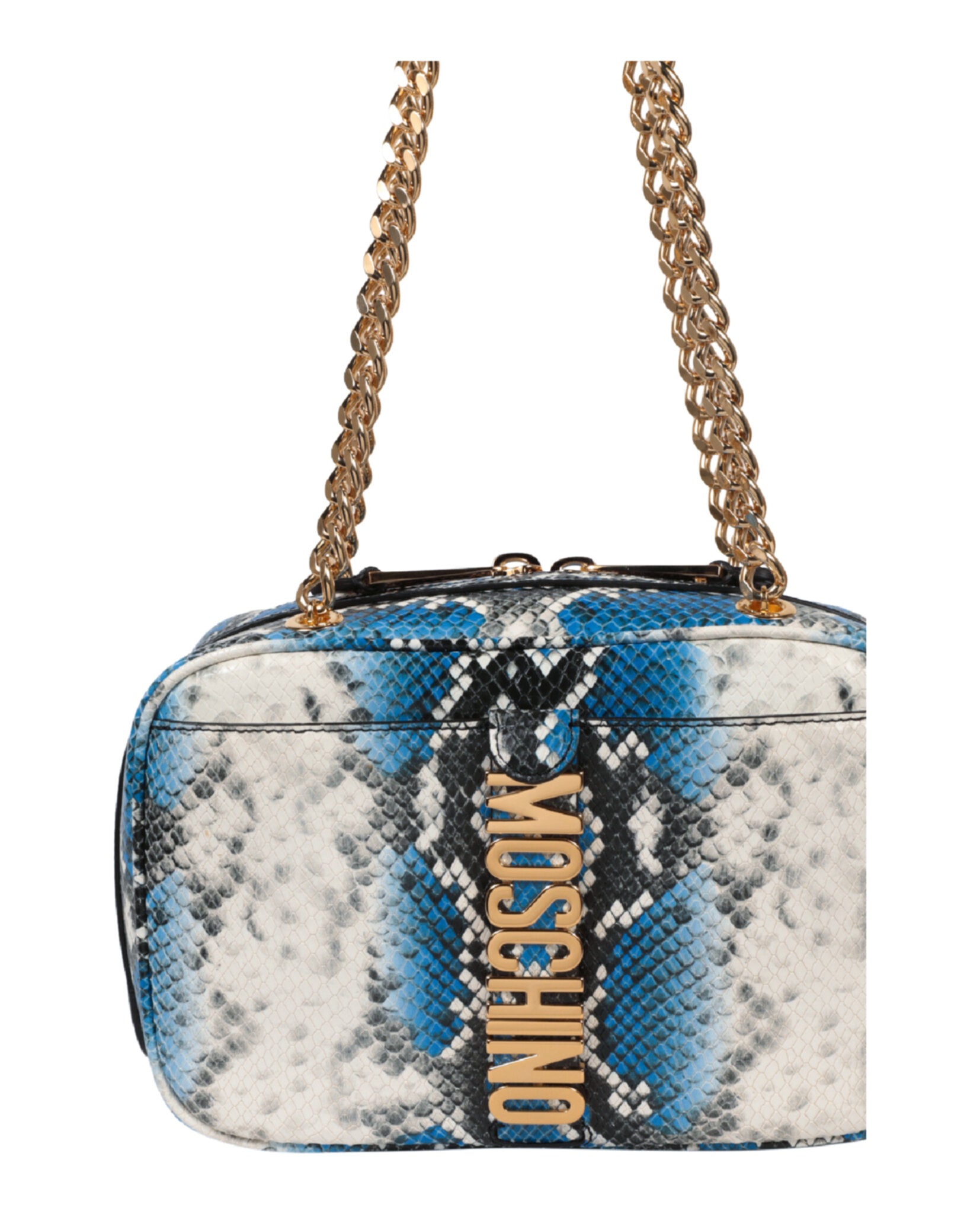 title:Moschino Snakeskin Print Shoulder Bag;color:Fantasy Blue