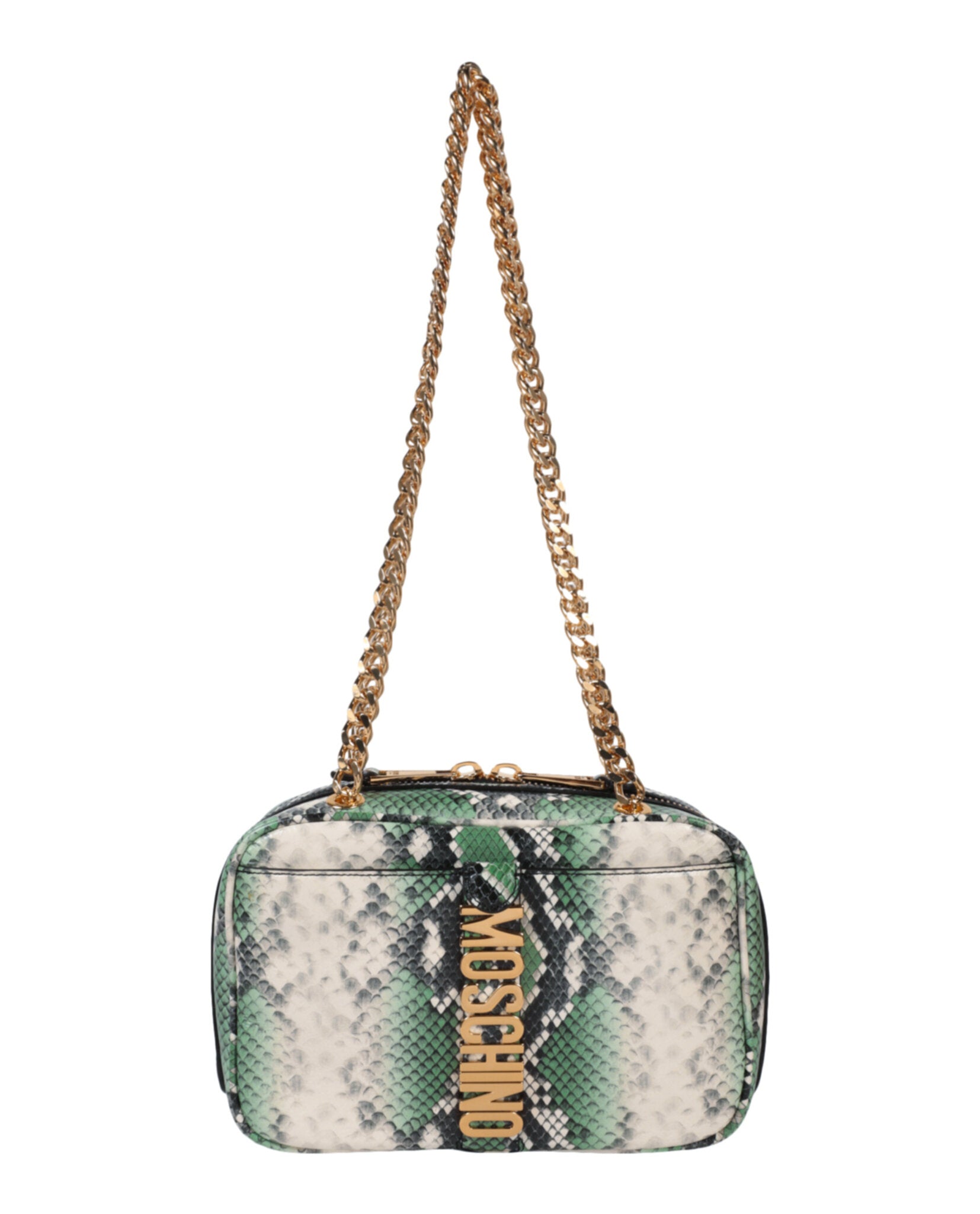 title:Moschino Snakeskin Print Shoulder Bag;color:Fantasy Green