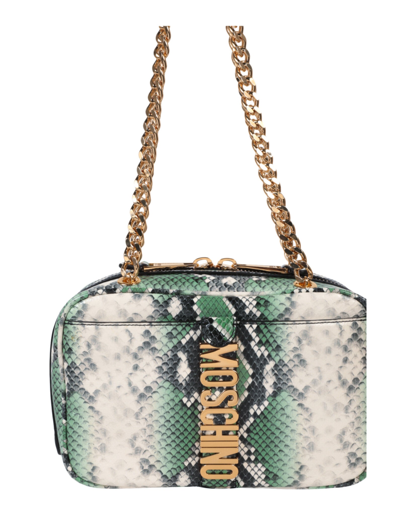 title:Moschino Snakeskin Print Shoulder Bag;color:Fantasy Green