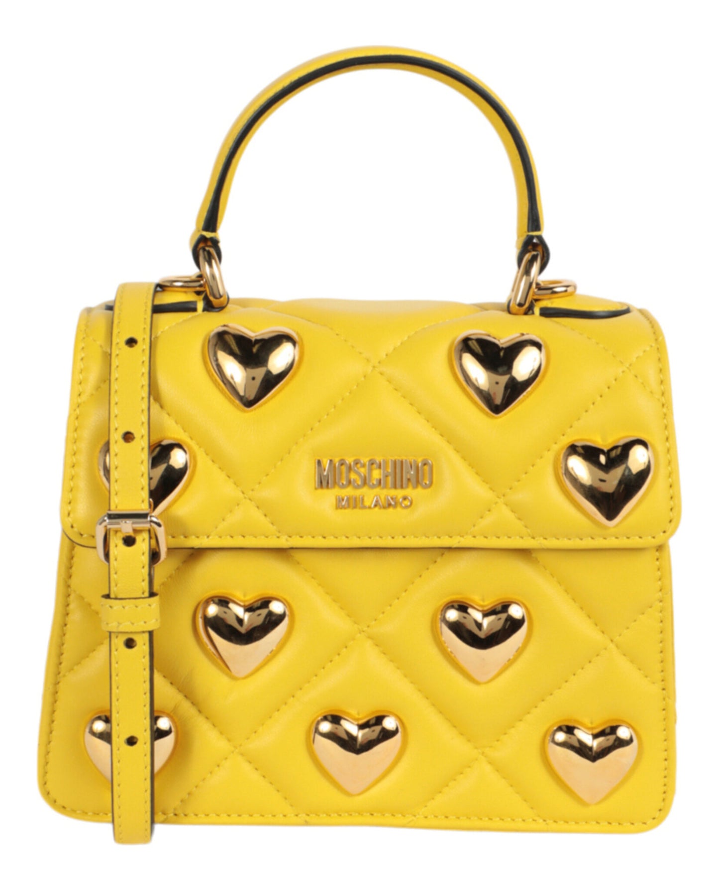 title:Moschino Heart Studs Quilted Shoulder Bag;color:Yellow Square