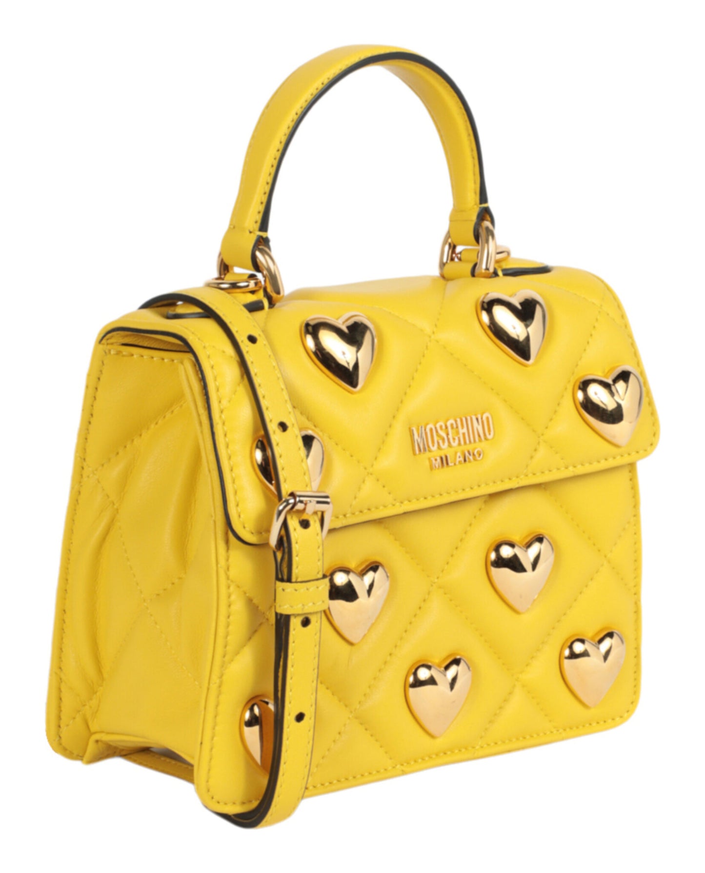 title:Moschino Heart Studs Quilted Shoulder Bag;color:Yellow Square