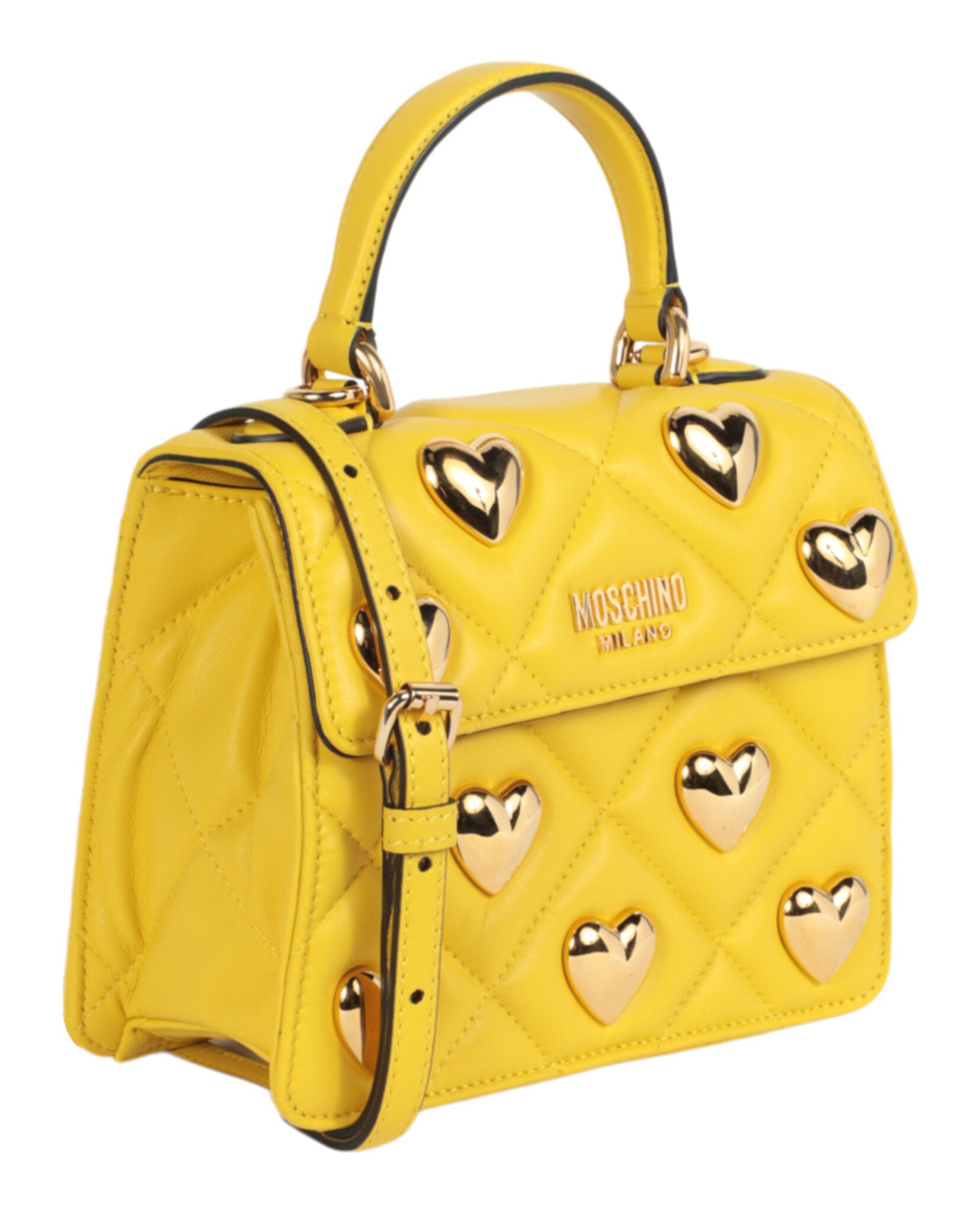 title:Moschino Heart Studs Quilted Shoulder Bag;color:Yellow Square